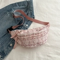 Sac banane en tweed rose pour femme avec bandoulière réglable et fermeture éclair - Rose