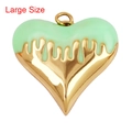 Large size heart pendant with light green dripping oil effect and golden metal finish - Drip Heart Yellow Large