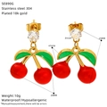 Detail specifications for 18k gold plated cherry earrings with zircon and dimensions - Cherry Shape (SE890G)
