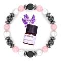 Healing bead bracelet set with white turquoise, pink quartz, lava stone and lavender oil - Black Magnetic Stone + Rose Quartz (With Essential Oil)