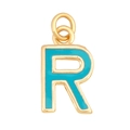 Golden letter R pendant with blue enamel inlay and a polished metal finish - Sky Blue - Letter R