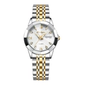 Elegant two-tone steel watch for women with luminous wave dial and day-date display - Two-tone White Dial