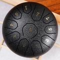 Professional black steel tongue drum with lychee texture and numbered golden notes - Obsidian Black - Panda (6 Inch 11 Notes)