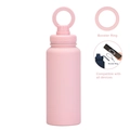 Pink stainless steel insulated water bottle with magnetic phone mount ring handle - 1 L / Light Pink