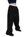Detail of black wide-leg joggers featuring elastic waist and matching drawstring design - Black