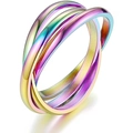 Rainbow stainless steel interlocking triple band spinner ring for anxiety relief - Colorful