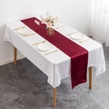 Elegant burgundy satin table runner on white tablecloth for wedding and banquet - Burgundy / 30cm*275cm