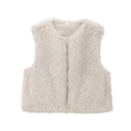 Detailed close-up of soft faux fur texture on a minimalist beige children vest - XS / Apricot