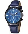 Orologio al quarzo business con quadrante blu scuro e cinturino in pelle con cuciture - Quadrante Blu Cinturino Blu