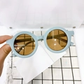 Retro round matte sunglasses in light blue for kids with amber lenses - Kids / Gray Blue
