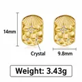 Orecchini rettangolari placcati oro con stelle e cristalli, altezza di 14 mm - Acciaio Inossidabile/Cristallo / Orecchini a Bottone a Stella con Cristallo