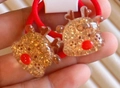 Elastic Christmas hair ties featuring glittery gold reindeer with a red nose - Glitter Reindeer