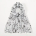 Elegant floral print voile scarf in grey and white, lightweight long headscarf for women - White Grey Floral