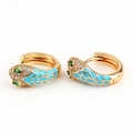 Gold snake huggie hoop earrings with blue enamel, green stone eyes and clear zircons - Sky Blue