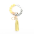 Vibrant yellow silicone beaded keychain with marble beads, wood bead and leather tassel - 6 Yellow