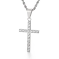 Zilveren roestvrijstalen kruis hanger met heldere zirkonia op een fijne koordschakel - Zilveren Stijl - Zonder Ketting (KP100324B)