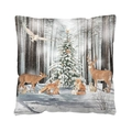 Christmas square pillow case featuring watercolor reindeer, foxes and snowy forest trees - Decorated Christmas Tree and Deer (QJB6690) / 45x45cm Single-sided