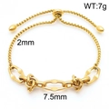 Adjustable golden stainless steel braided bracelet with knots and octagon links - Twisted Octagon Ring Gold (KB170803-Z)