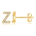 Detail view of gold S925 silver letter Z stud earrings with sparkling zircon inlay - Gold Z