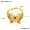 Detail view of gold butterfly ring with Czech diamonds and glass stones dimensions - Butterfly Open Ring / Gold Orange Zirconia