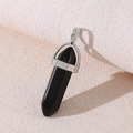 Polished black hexagonal column stone pendant with silver-tone metal bail and frame - Black Crystal