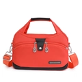 Red nylon casual shoulder handbag for women, spacious multi-pocket design with top handles. - Orange