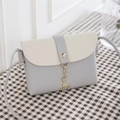 Mini crossbody bag in grey and beige leather with a gold deer pendant for women - Light Gray