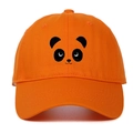 Close-up of cute panda face embroidery on high-quality orange cotton baseball cap fabric - Orange