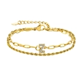 Bracelet double chaîne dorée orné d'un pendentif lettre Z incrusté de zircons blancs - Lettre Z