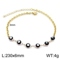 Bohemian gold stainless steel anklet with black and white evil eye beads, 230mm length - Gold Black and White Evil Eye (KJ1908-Z)