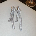 Silver knot tassel earrings featuring elegant baguette-cut sparkling crystals - 113# Silver Pin Silver Knotted Tassel