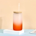 Sublimations-Gläser 12oz matt mit orangefarbenem Farbverlauf, Bambusdeckel und Halm - 16OZ Einschichtig Orange Farbverlauf