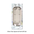 Silver 304 stainless steel moon and star dessert spoon and fork set in floral gift box - Silver Moon Star Spoon Fork 2pcs Set