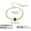 Detail of double-layer stainless steel gold bracelet with black gem and tennis chain - Gold Black Zirconia