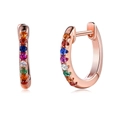Detailed macro of rose gold small hoop earrings with colorful rainbow cubic zirconia - 925 Silver / Multi-color/Rose Gold Plated
