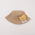 Kids khaki bucket hat with cute yellow plush animal detail and handmade fabric label - CM8008 Plush Doll Series / Khaki