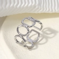Minimalist silver stainless steel ring with hollow circular and rectangular geometric design - Silver Geometric Openwork Style (JR146)