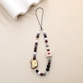 Detail of beaded phone strap with cute bear charm and red heart on square bead - K1163 Heart Square Bear Phone Chain