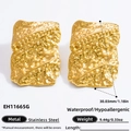 Irregular textured gold stainless steel earrings with waterproof finish, 30mm length - EH11665G Gold Wrinkled Texture