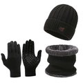3-piece black knit set with thermal lining scarf, beanie, and touchscreen gloves - Hat + Neck Warmer + Gloves / Black + Gloves 3-Piece Set