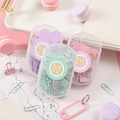 Pastel office stationery set including paper clips and binder clips in purple, green, and pink - Key Tag Set