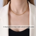 3.0mm gold plated stainless steel cable chain necklace shown on a model for layering - Gold Diamond-cut Chain (3.0mm Wide)