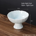 Light green celadon ceramic pedestal bowl with petal edges for fruit and tea snacks - Qingfeng High Foot-Light Cyan