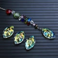 Multicolor faceted crystal beads with large horse-eye rainbow prism pendants on black - 50MM New Marquise / Rainbow AB