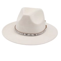 Detail of cream felt fedora hat featuring a snakeskin leather band with sparkling rhinestones - White (Snake Pattern)