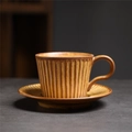 Brown and yellow striped stoneware coffee cup and saucer set with ceramic texture - 250 Small Striped Roll Cup + Saucer (brown) 210ml / Universal