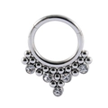 Silver stainless steel septum ring featuring a cluster of five clear cubic zirconia stones - 26# Silver - Beads & Five Zirconia