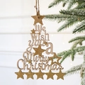 Christmas tree shaped wood ornament with Merry Christmas text and golden glitter stars - Christmas Tree Shape Letter Board