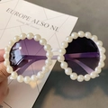 Round white frame sunglasses with pearl embellishments and purple gradient lenses - No. 25/White Frame (Pearl White Frame)