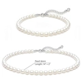 6mm white faux pearl necklace with 14+2 inch silver lobster clasp and extension chain - 6mm Silver Necklace and Bracelet Set with Rhinestone